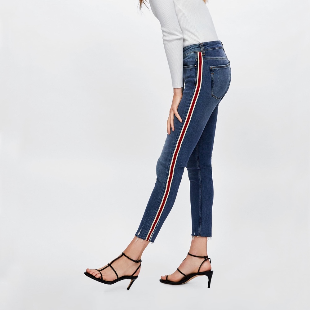 Zara tuxedo stripe crop skinny  jeans